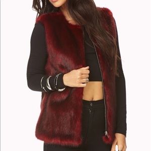 Forever 21 Faux Fur Red Vest- Size S